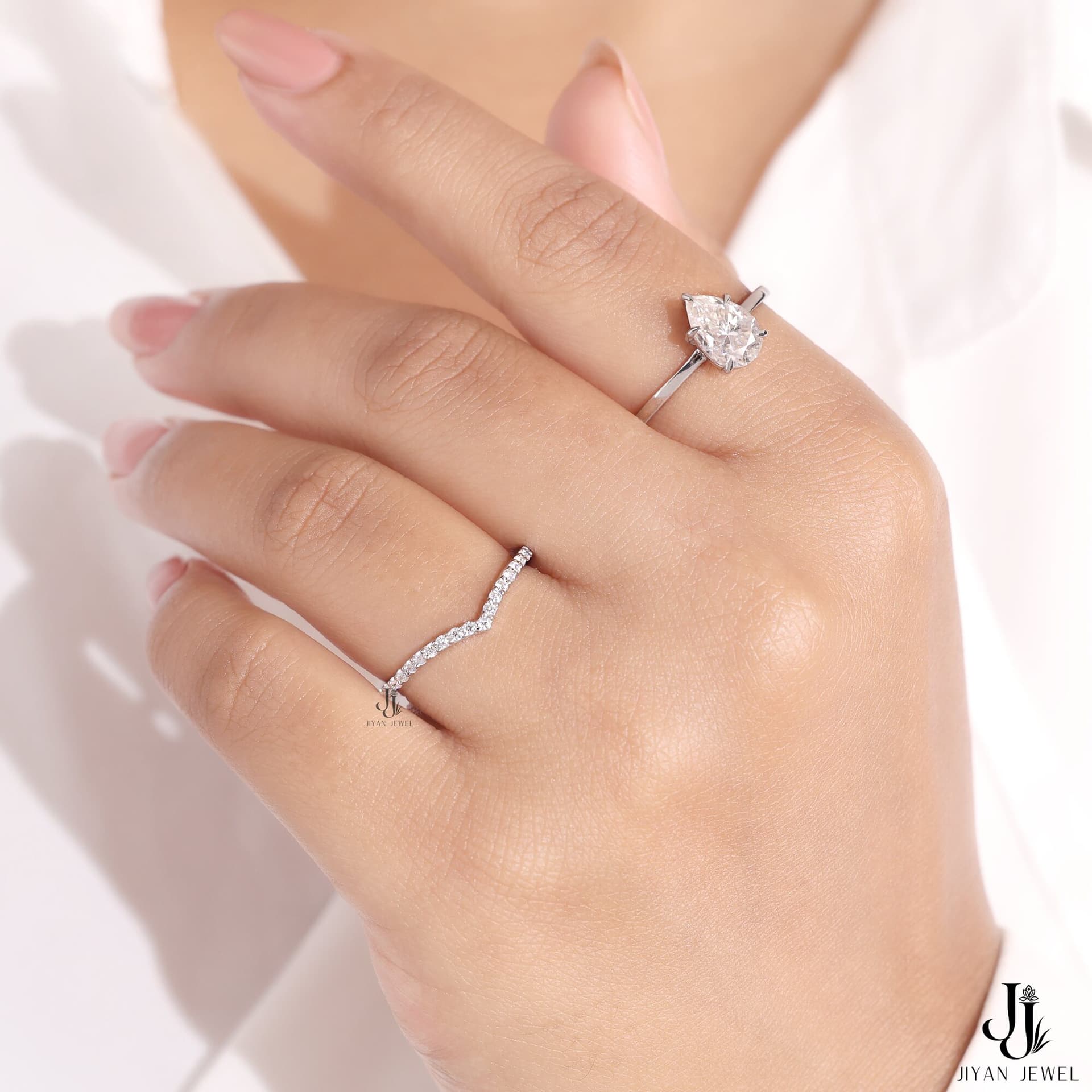 Adore Pear Solitaire Set — 14K White Gold, view 4