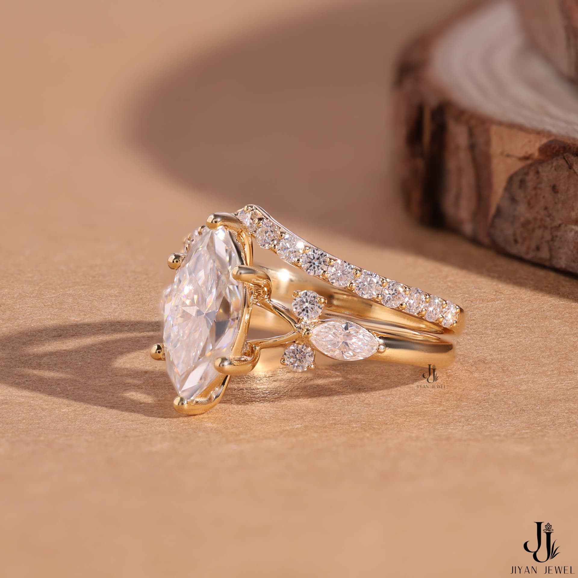 Aurelia Marquise Bridal Set — 14K Yellow Gold, view 4