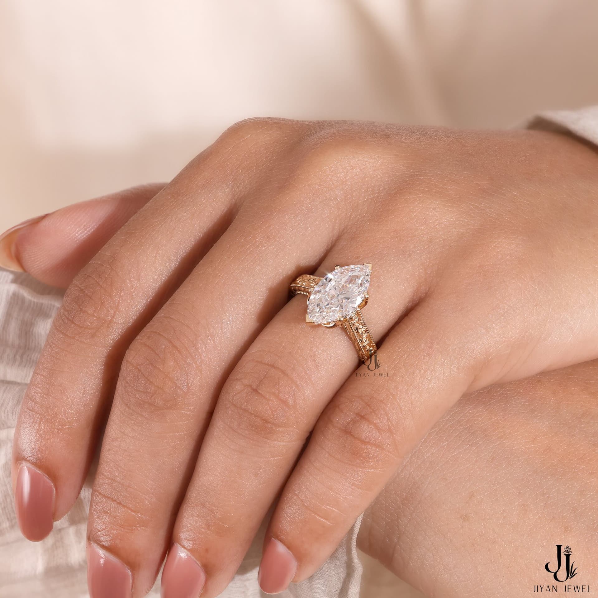 Heirloom Marquise Solitaire — 14K Yellow Gold, view 4