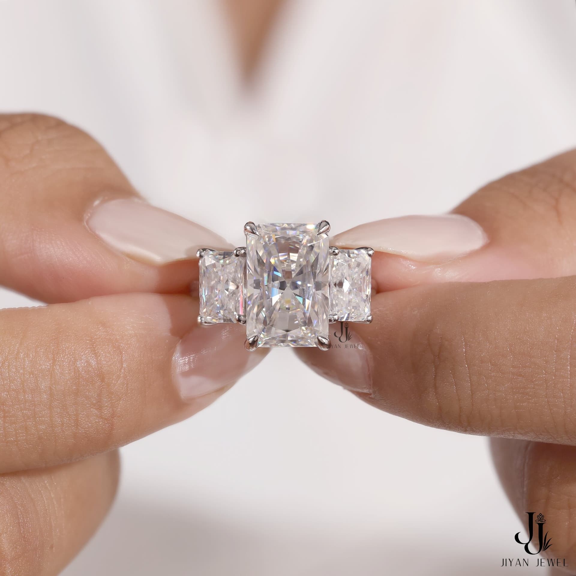 Imperia Radiant Three-Stone — 14K White Gold, view 4
