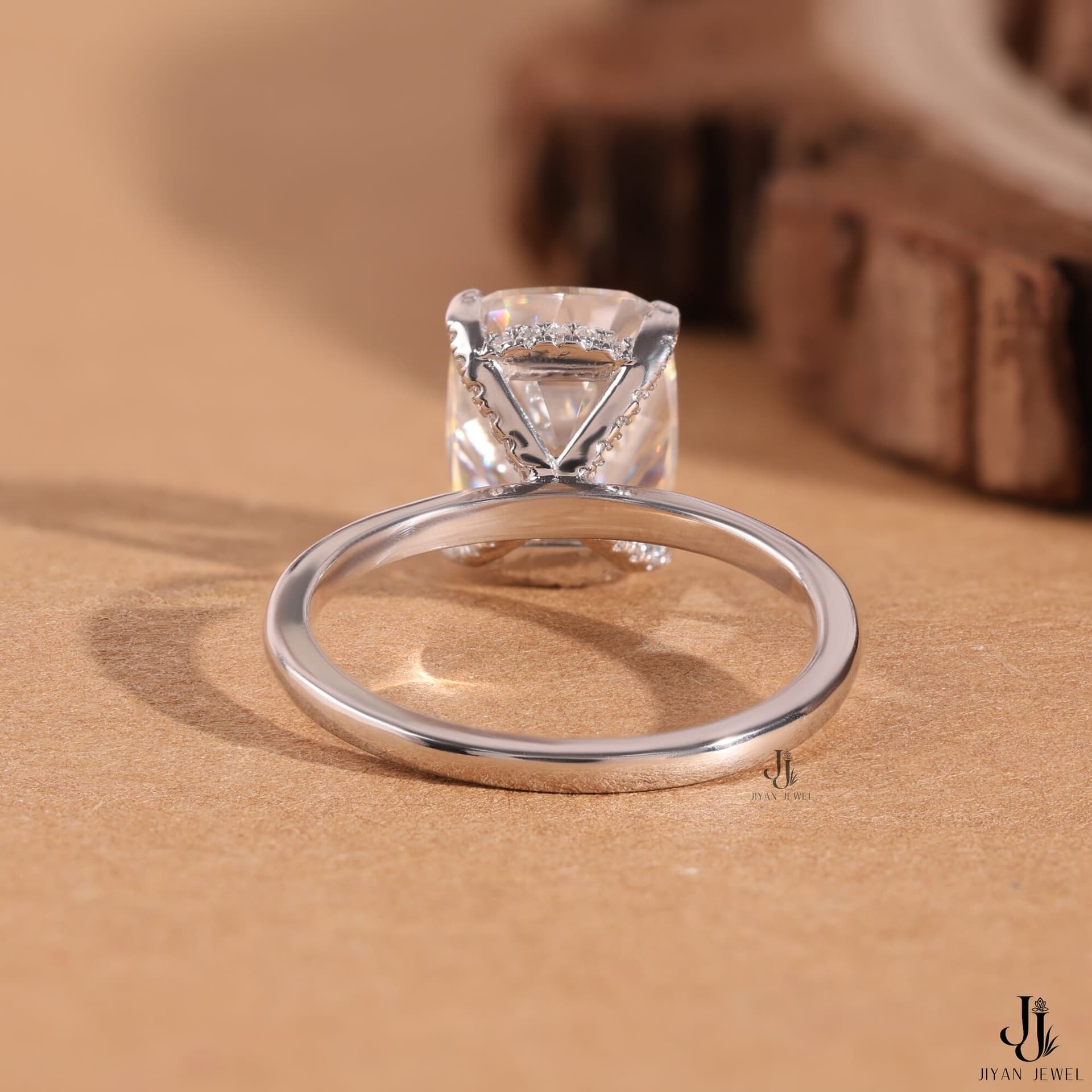 Noor Cushion Whisper Ring — 14K White Gold, view 4