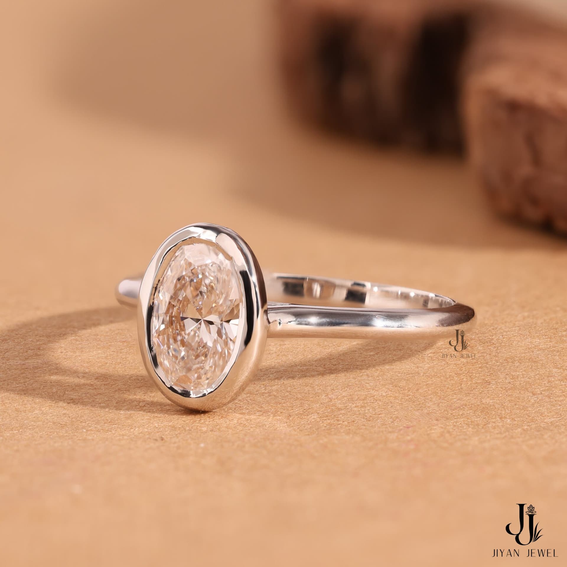 Seren Bezel Oval Solitaire — 14K White Gold, view 4