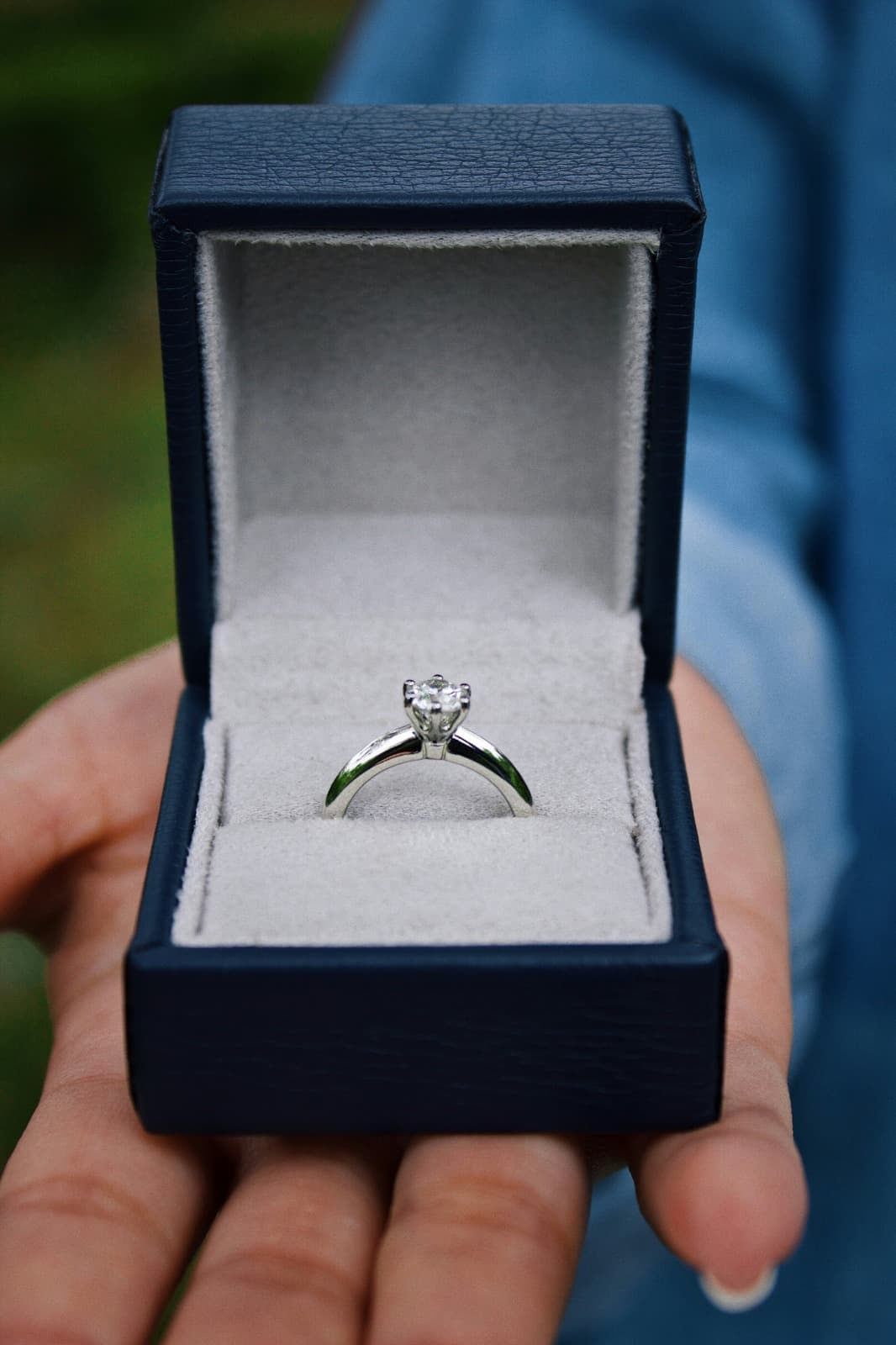 Solitaire diamond ring in velvet box