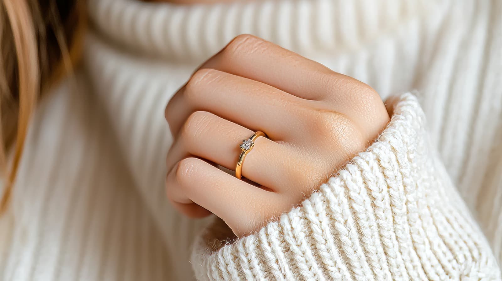 Delicate solitaire ring on hand