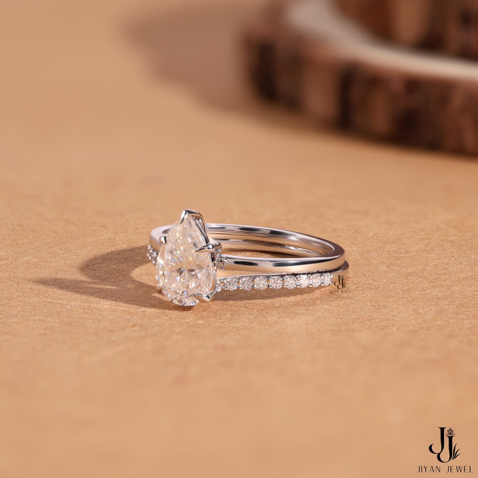 Adore Pear Solitaire Set — 14K White Gold, view 1