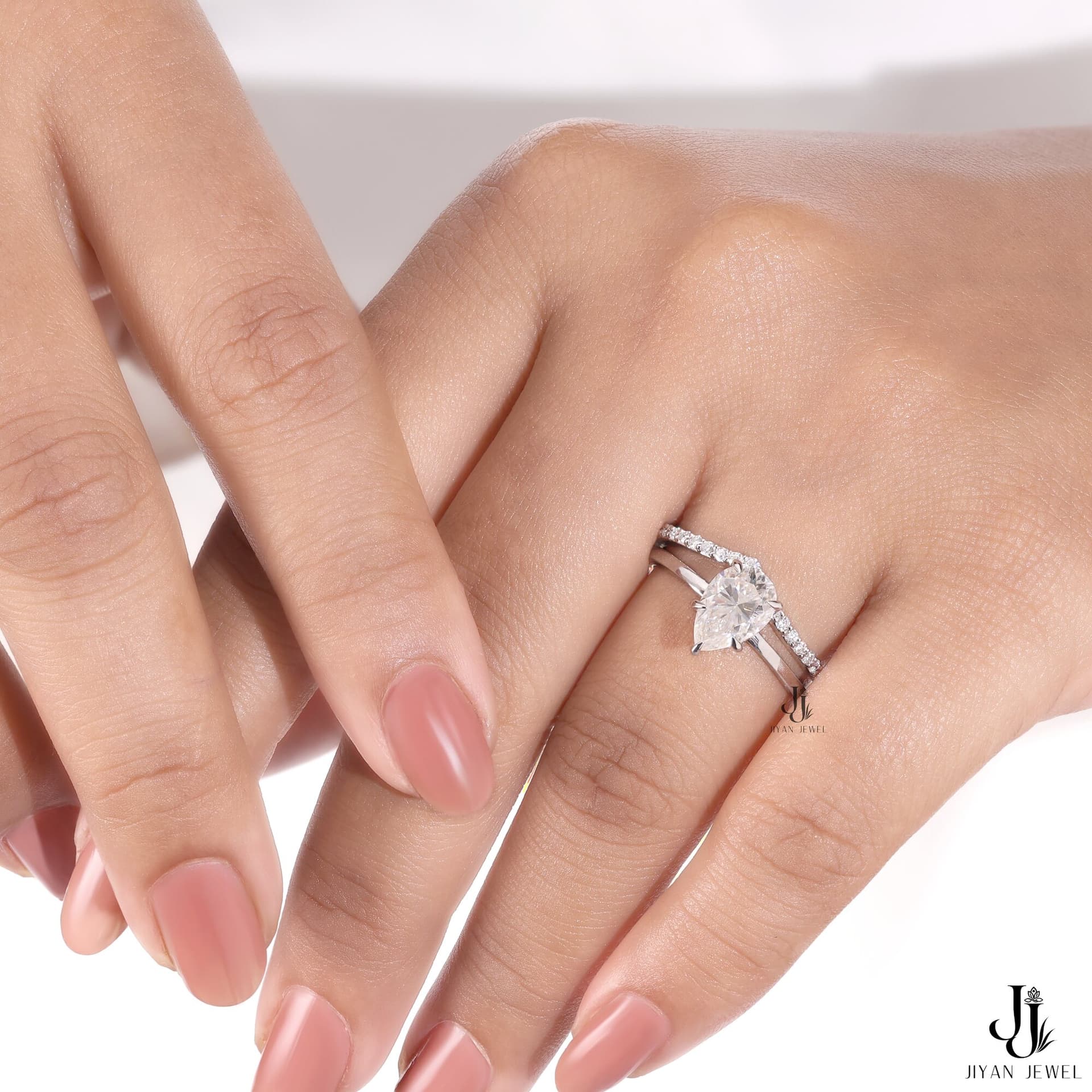 Adore Pear Solitaire Set — 14K White Gold, view 3