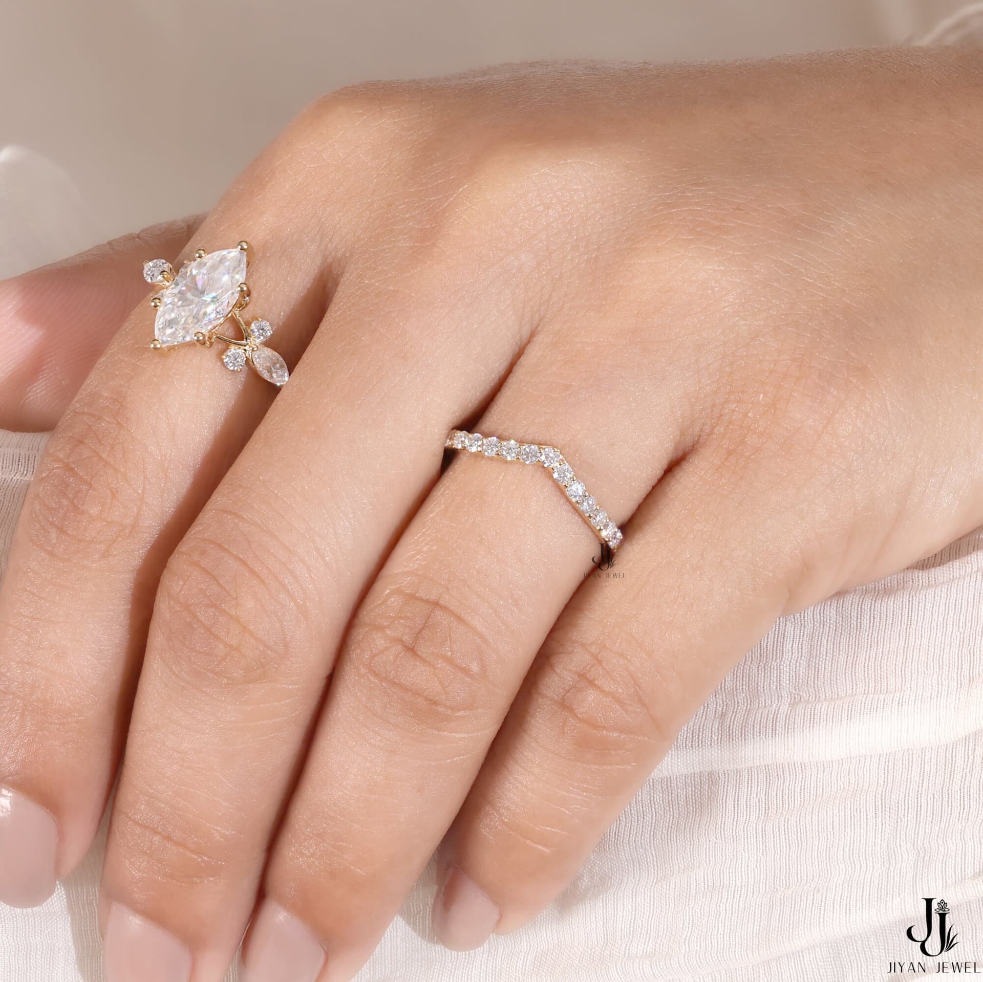Aurelia Marquise Bridal Set — 14K Yellow Gold, view 2