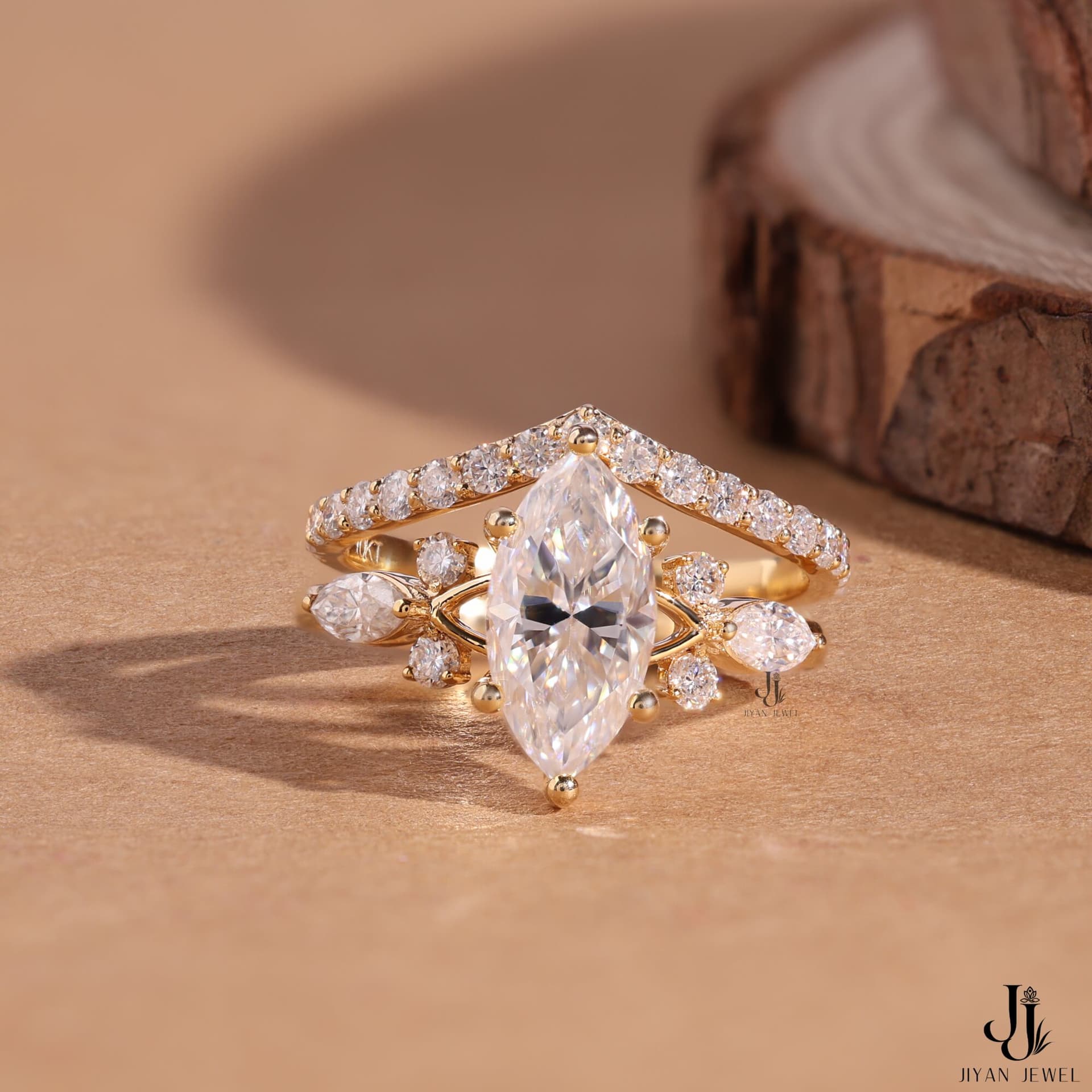 Aurelia Marquise Bridal Set — 14K Yellow Gold, view 3
