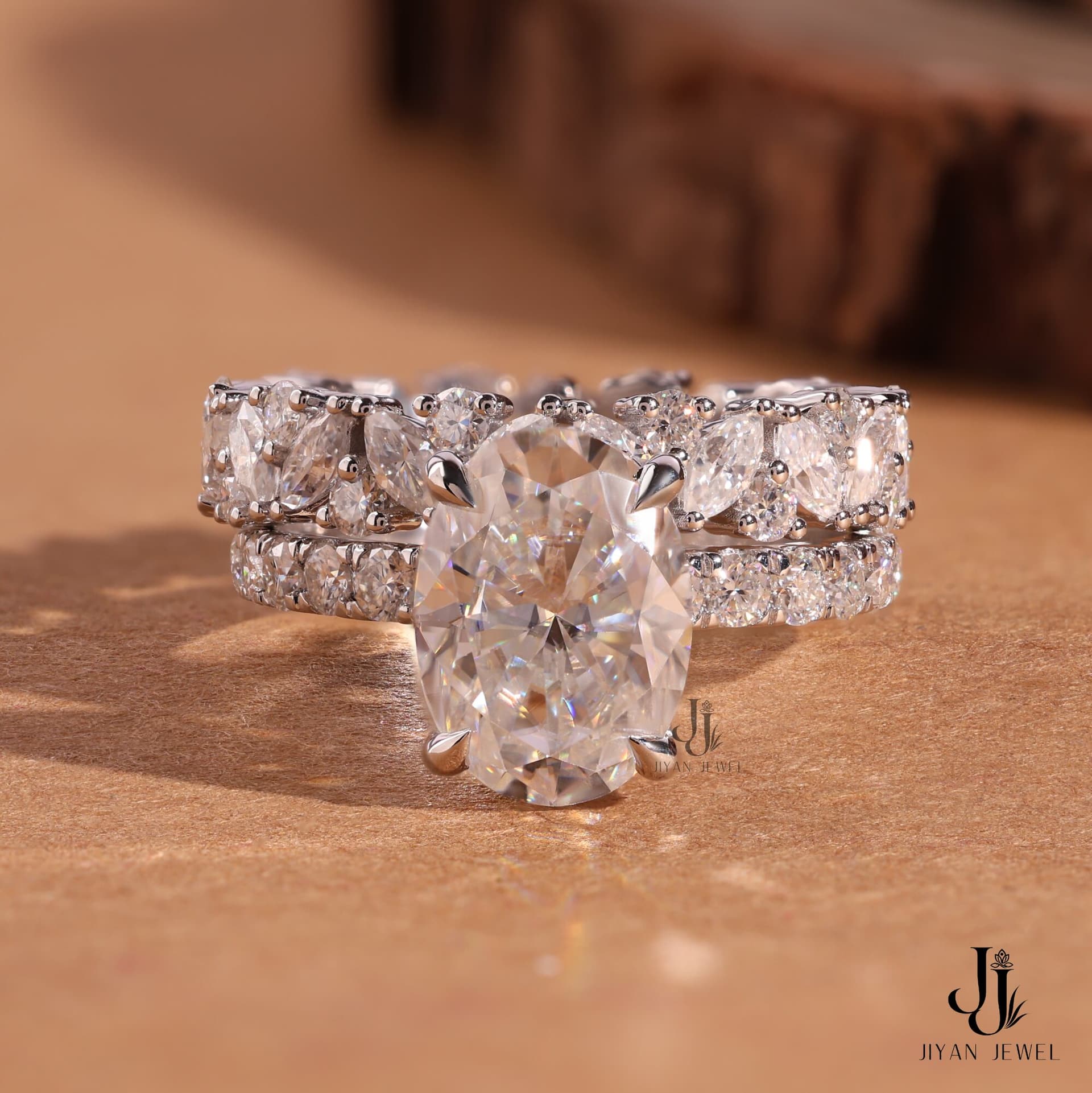 Celesta Oval Bridal Stack — 14K White Gold, view 1