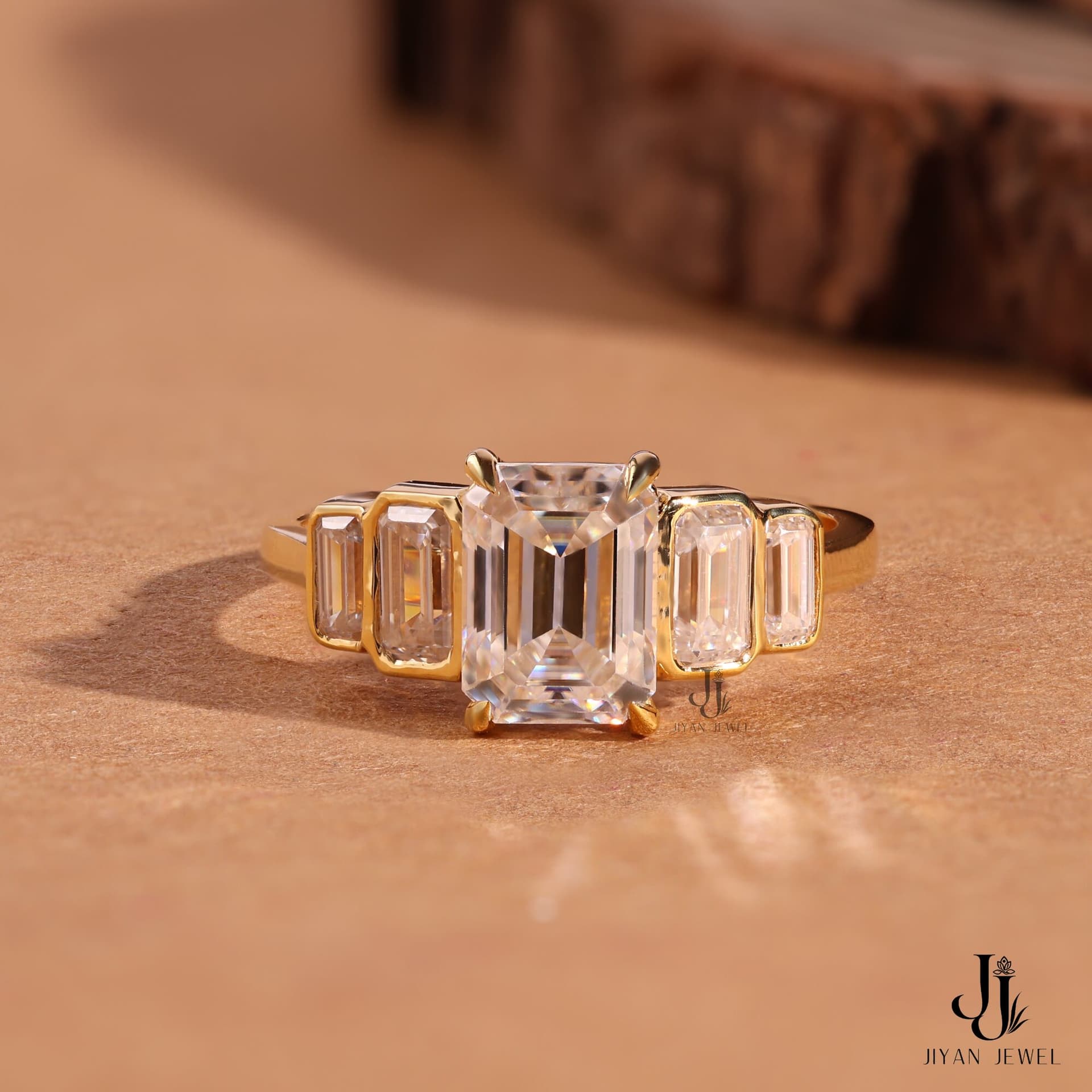 Deco Emerald Five-Stone — 14K Yellow Gold, view 1