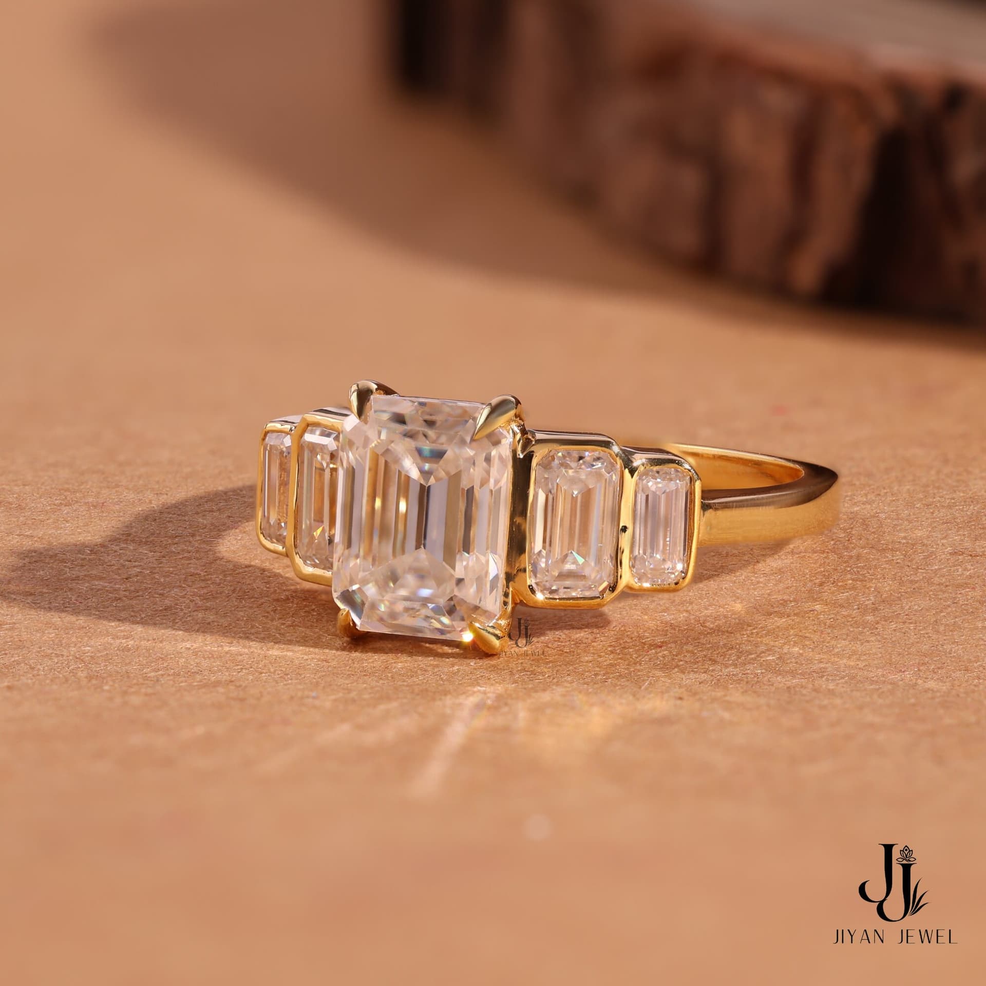 Deco Emerald Five-Stone — 14K Yellow Gold, view 2