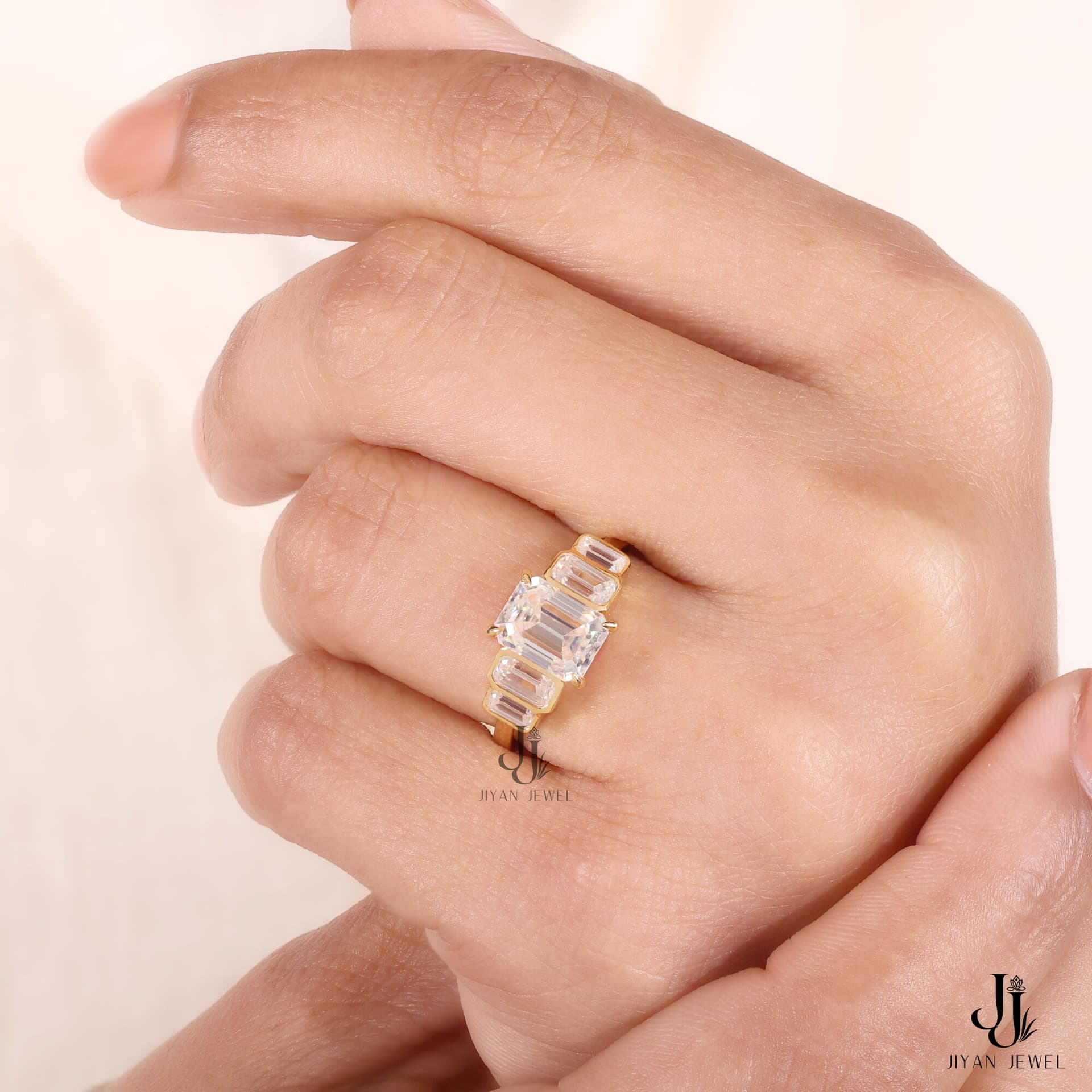 Deco Emerald Five-Stone — 14K Yellow Gold, view 3