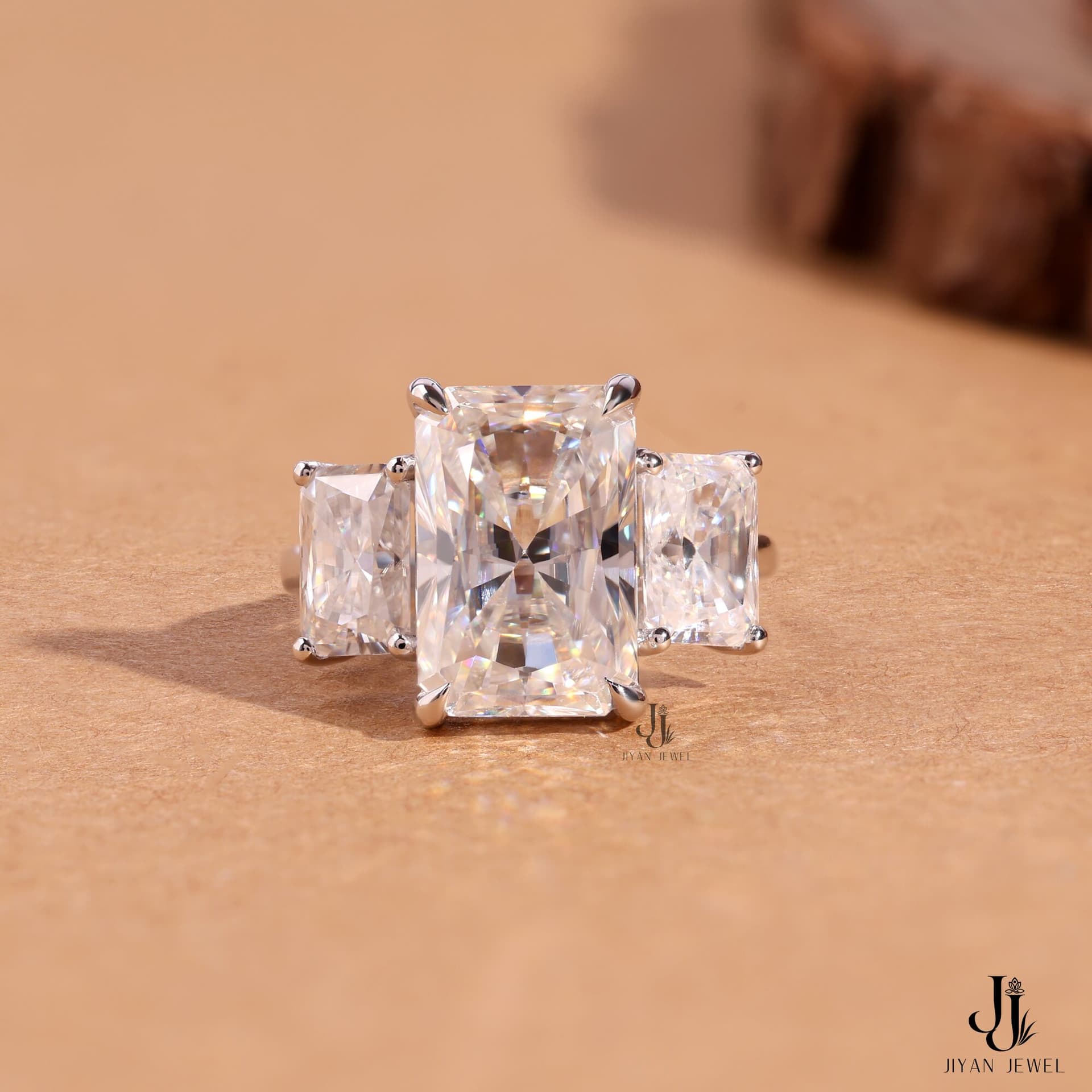 Imperia Radiant Three-Stone — 14K White Gold, view 1
