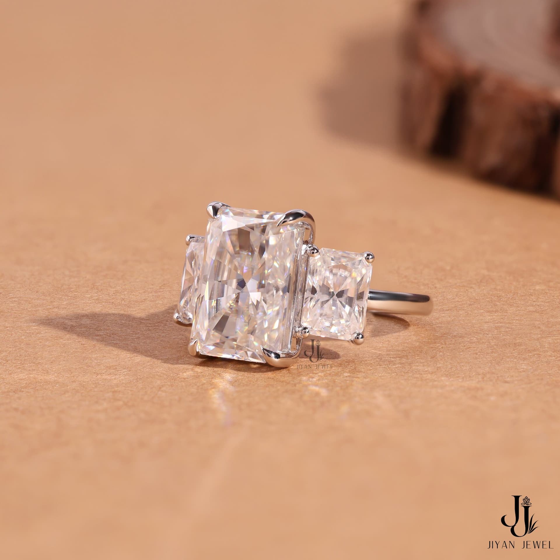 Imperia Radiant Three-Stone — 14K White Gold, view 2