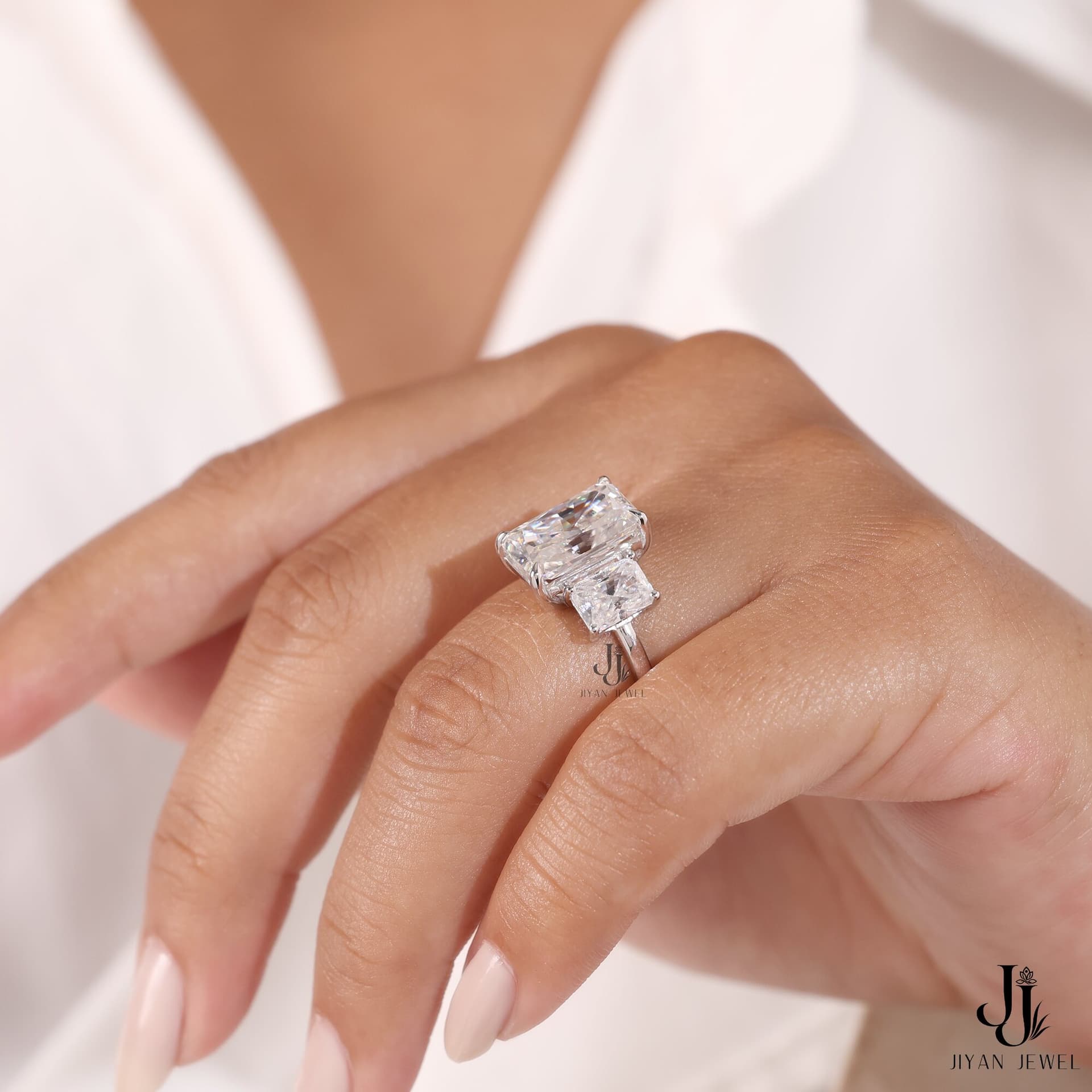 Imperia Radiant Three-Stone — 14K White Gold, view 3