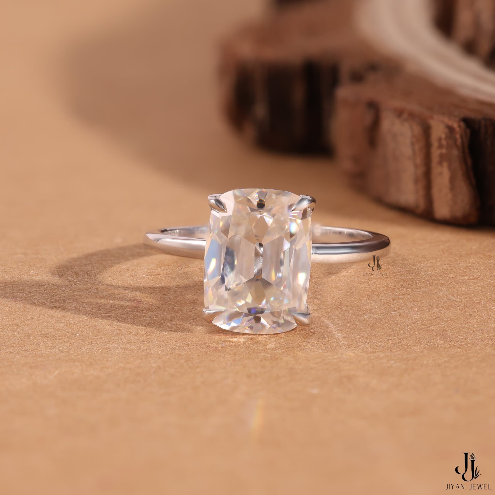 Noor Cushion Whisper Ring — 14K White Gold, view 3