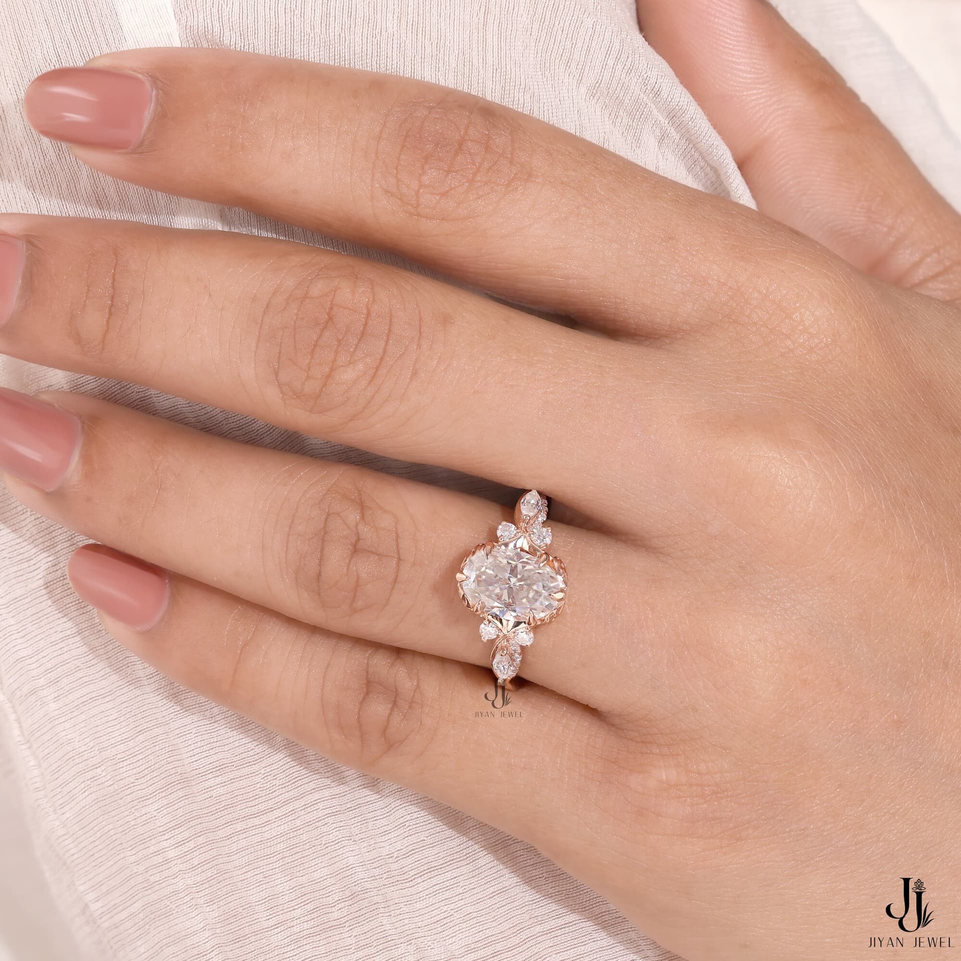 Papillon Oval Cluster Ring — 14K Rose Gold, view 1