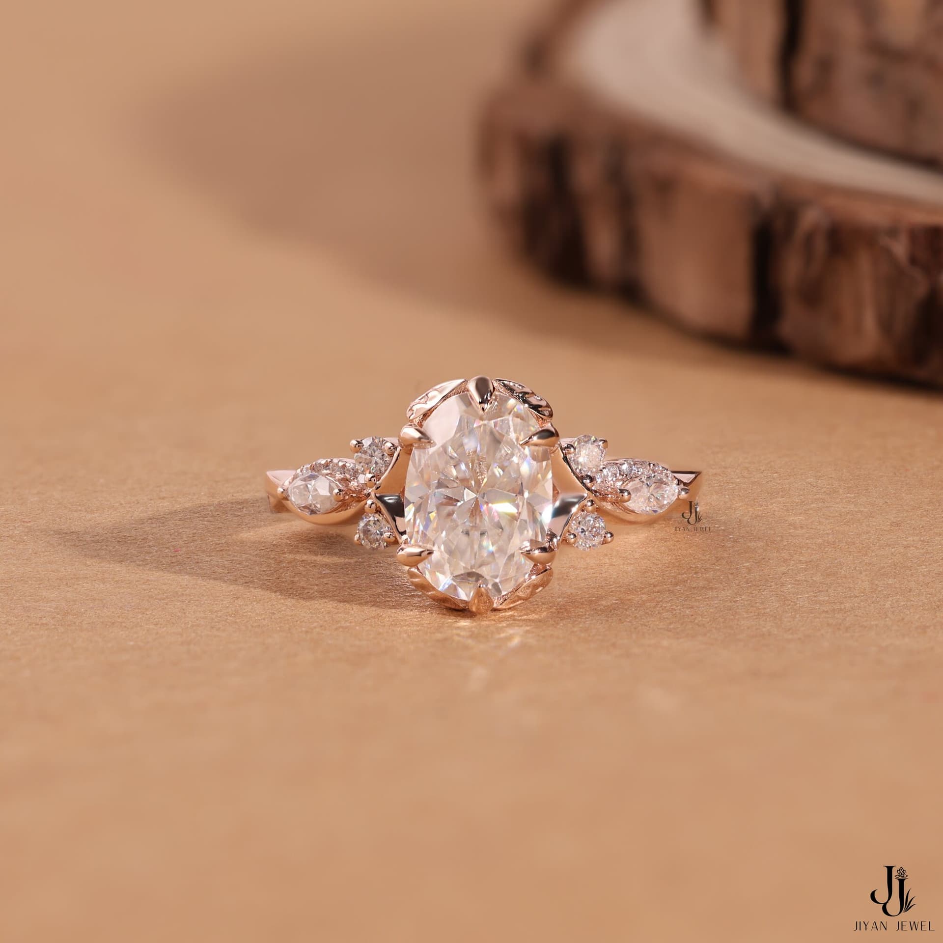 Papillon Oval Cluster Ring — 14K Rose Gold, view 3