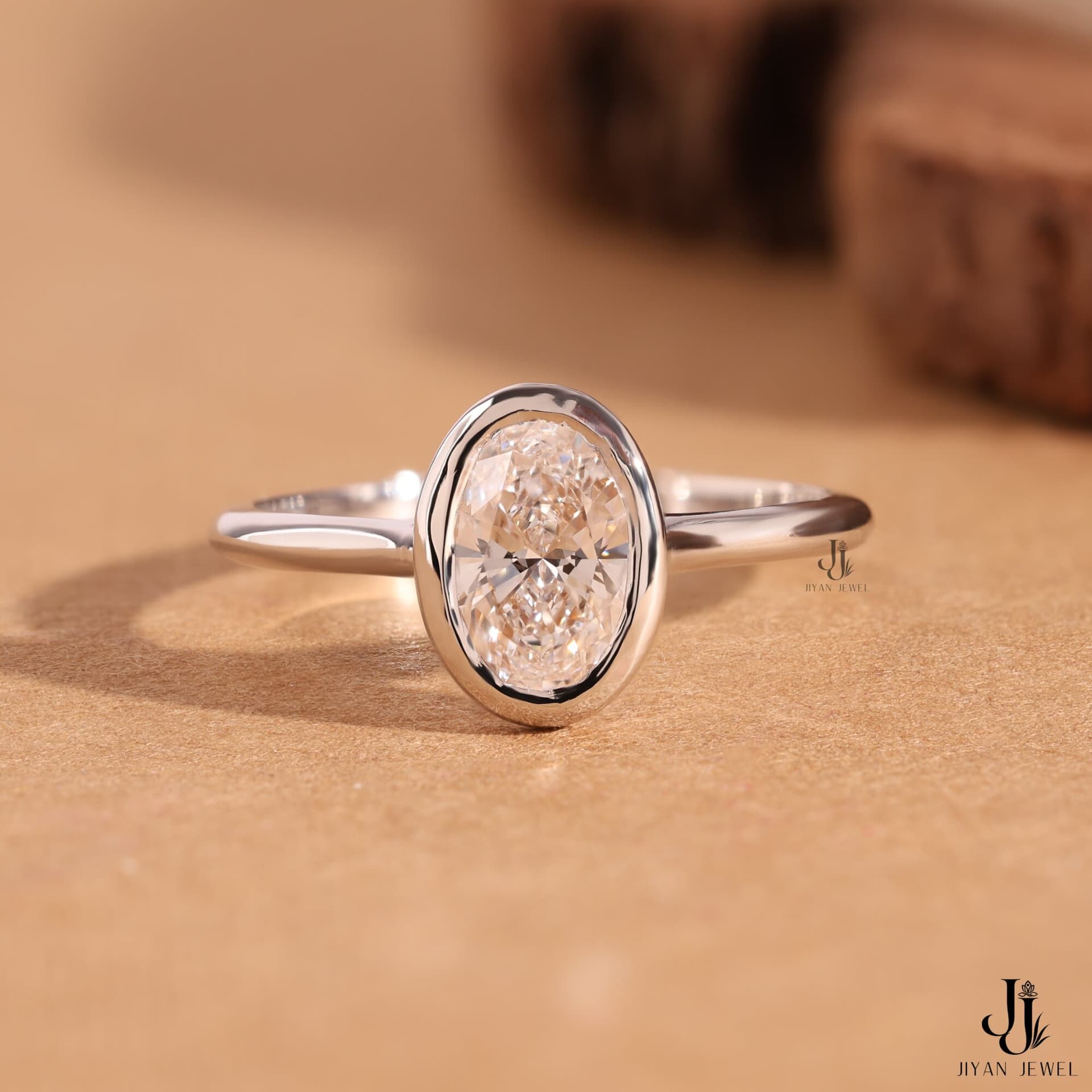 Seren Bezel Oval Solitaire — 14K White Gold, view 3