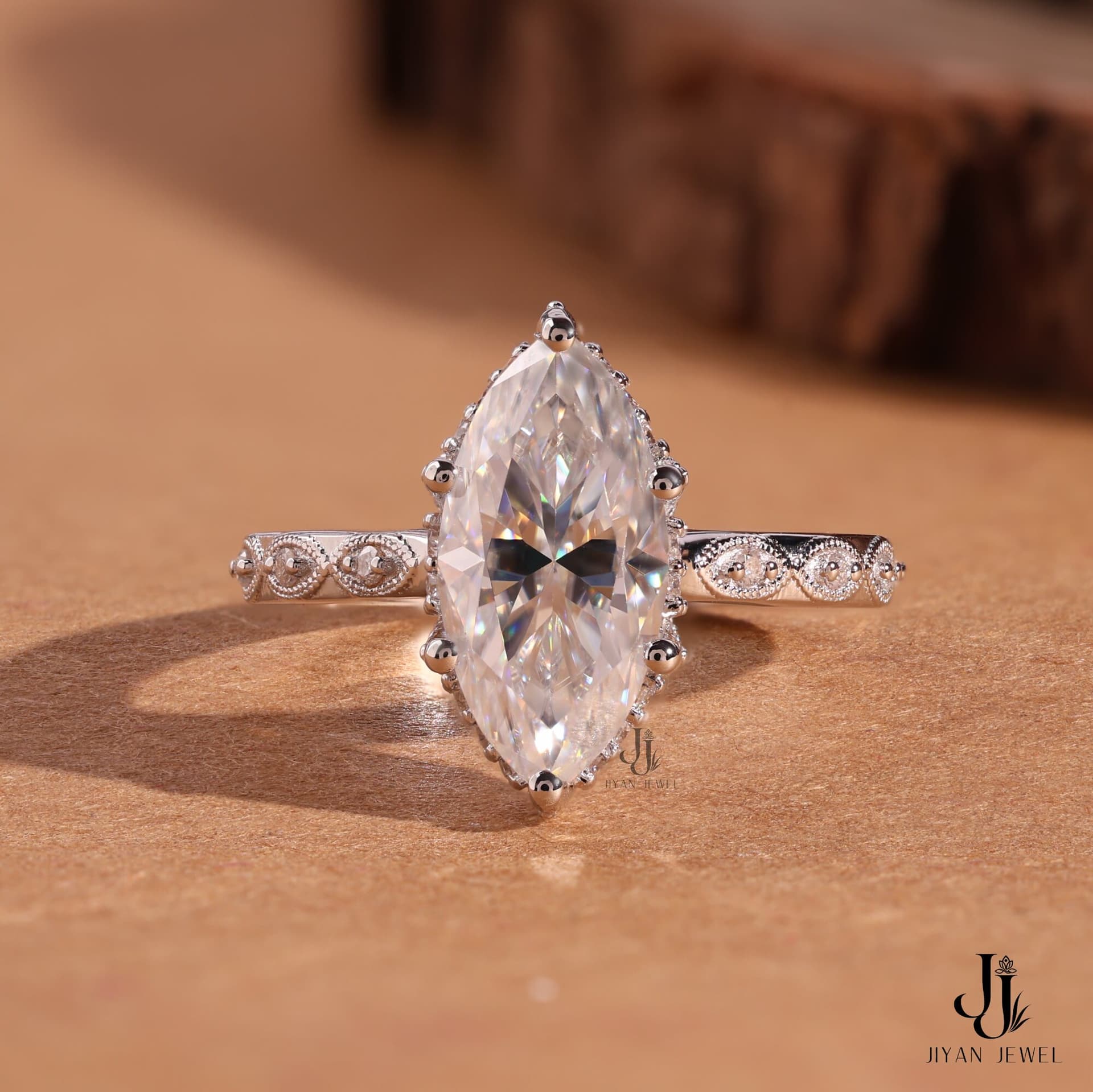 Vesper Marquise Vintage Ring — 14K White Gold, view 1