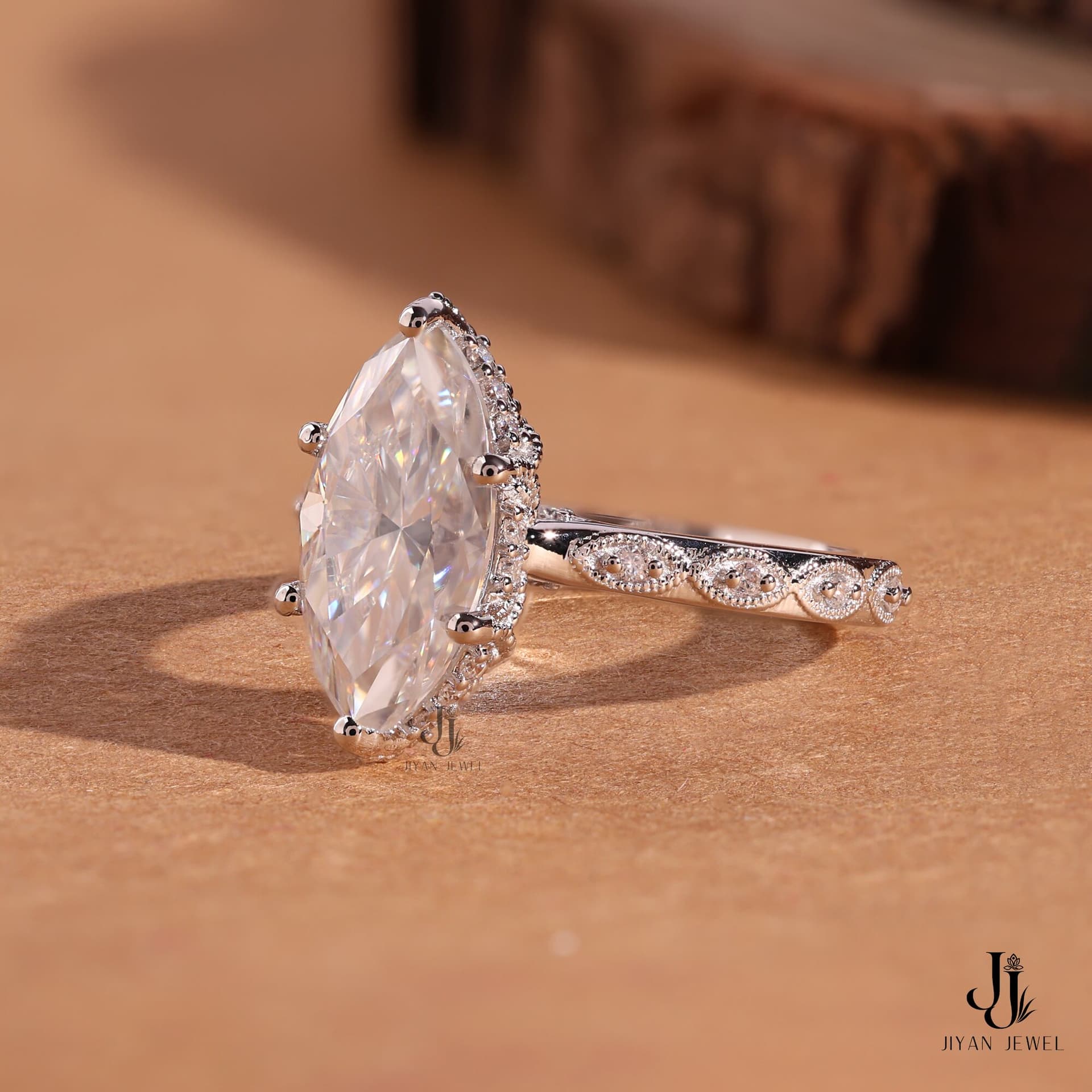 Vesper Marquise Vintage Ring — 14K White Gold, view 2
